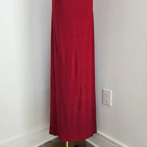 Vintage Y2K City Triangles Red Ruched Maxi Prom Dress Stretchy Spaghetti Strap S - Picture 3 of 13